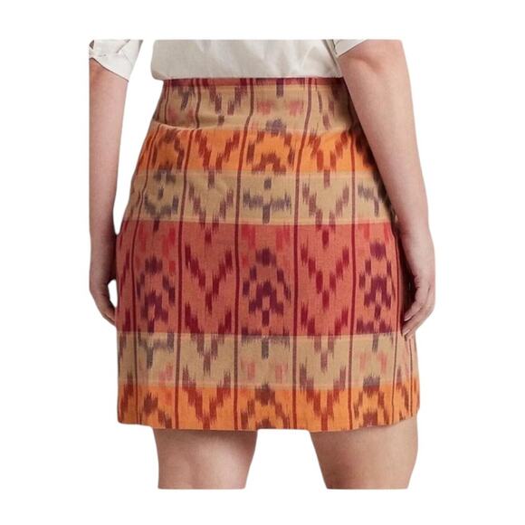 Lauren Ralph Lauren True Wrap Skirt Above  Knee Geo Motif Ruffle Ikat  NEW 14 - Picture 2 of 11